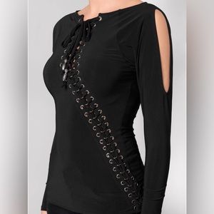 Lace up cold shoulder black tunic. NWOT